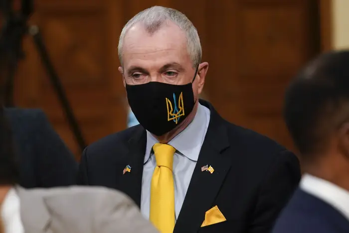 Gov. Phil Murphy in a Ukraine mask